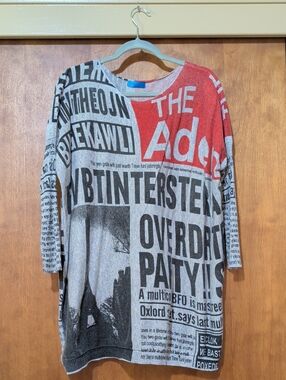 Ella Red & Gray Newsprint Scoop-Neck Tunic Sweater